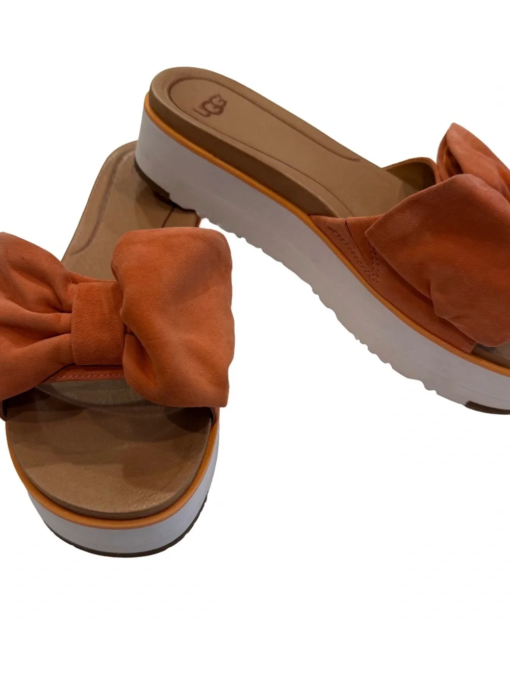 UGG Joan Women’s Platform Slides Suede Bow Coral Sz  US 9.5 /UK 8 /EU 40.5 NEW